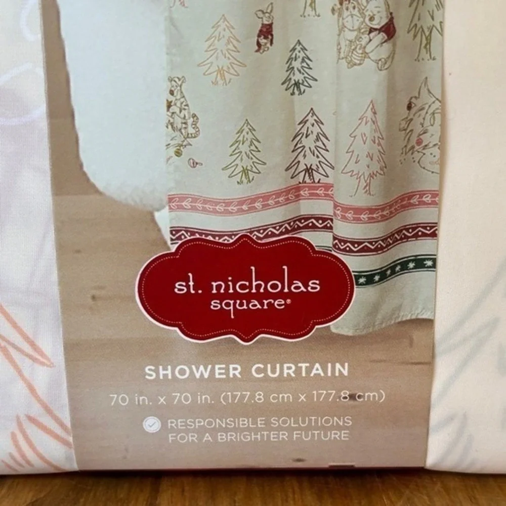 Disney Winnie the Pooh Holiday Fabric Shower Curtain Cream & Red Christmas 70